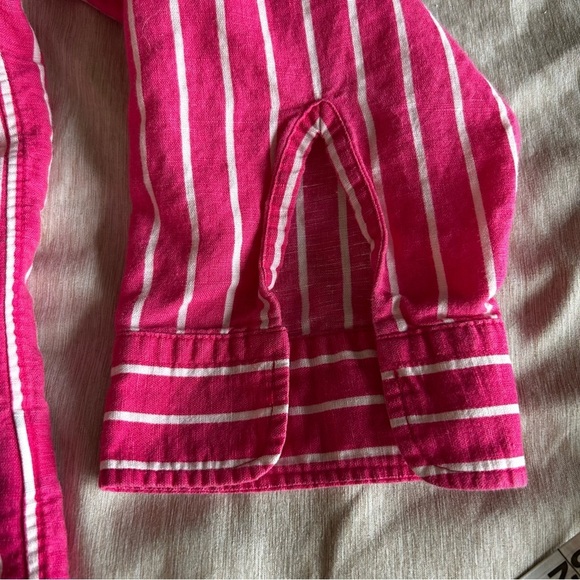 Chaps Barbie Pink Academia 3/4 Sleeve, Striped, Button Down, Preppy Shirt - Picture 4 of 7